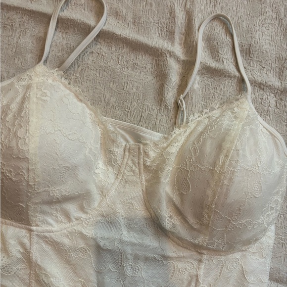 Klassy Network Corset Bodysuit white lace plus size braless bodysuit - Picture 3 of 5